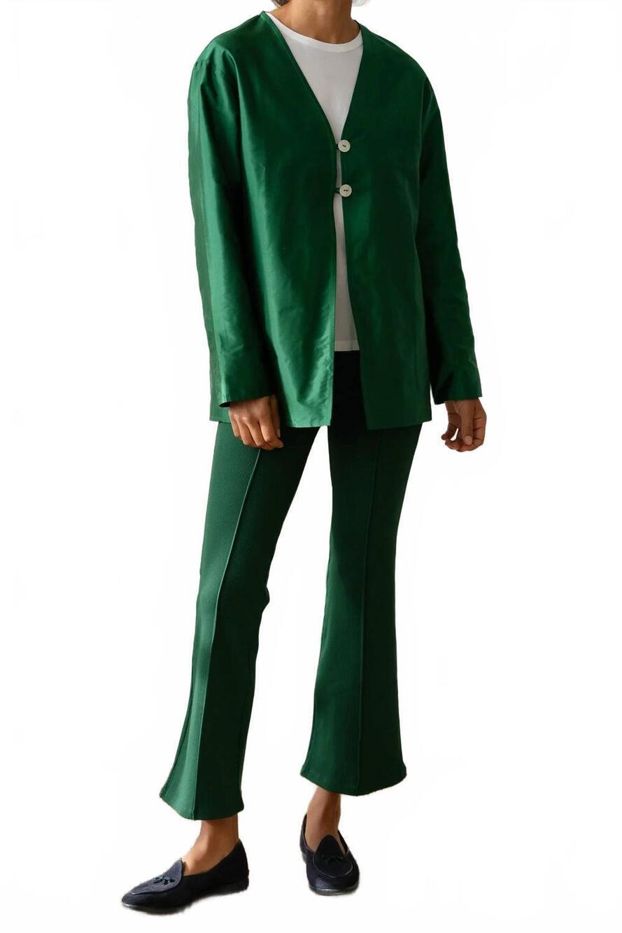 NEW DONNI. rib kick flare pants in broccolini